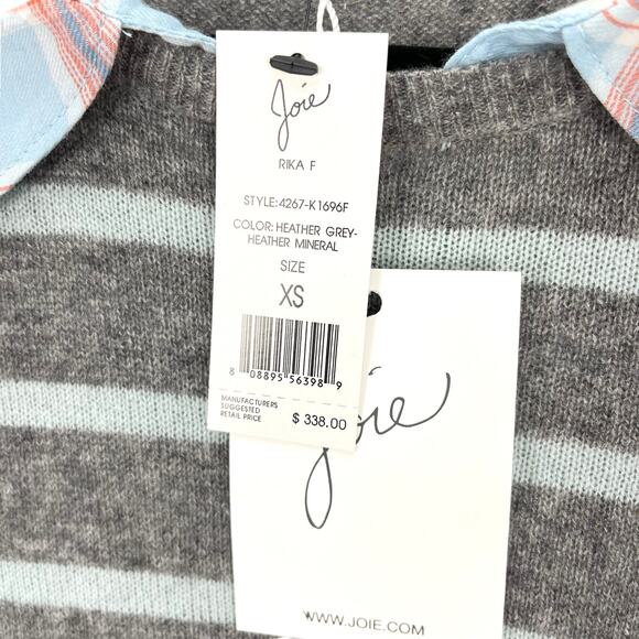 NWT JOIE CASHMERE SWEATER RIKA Women's Size XS Gray Striped With SHIRT COLLAR - Picture 8 of 8